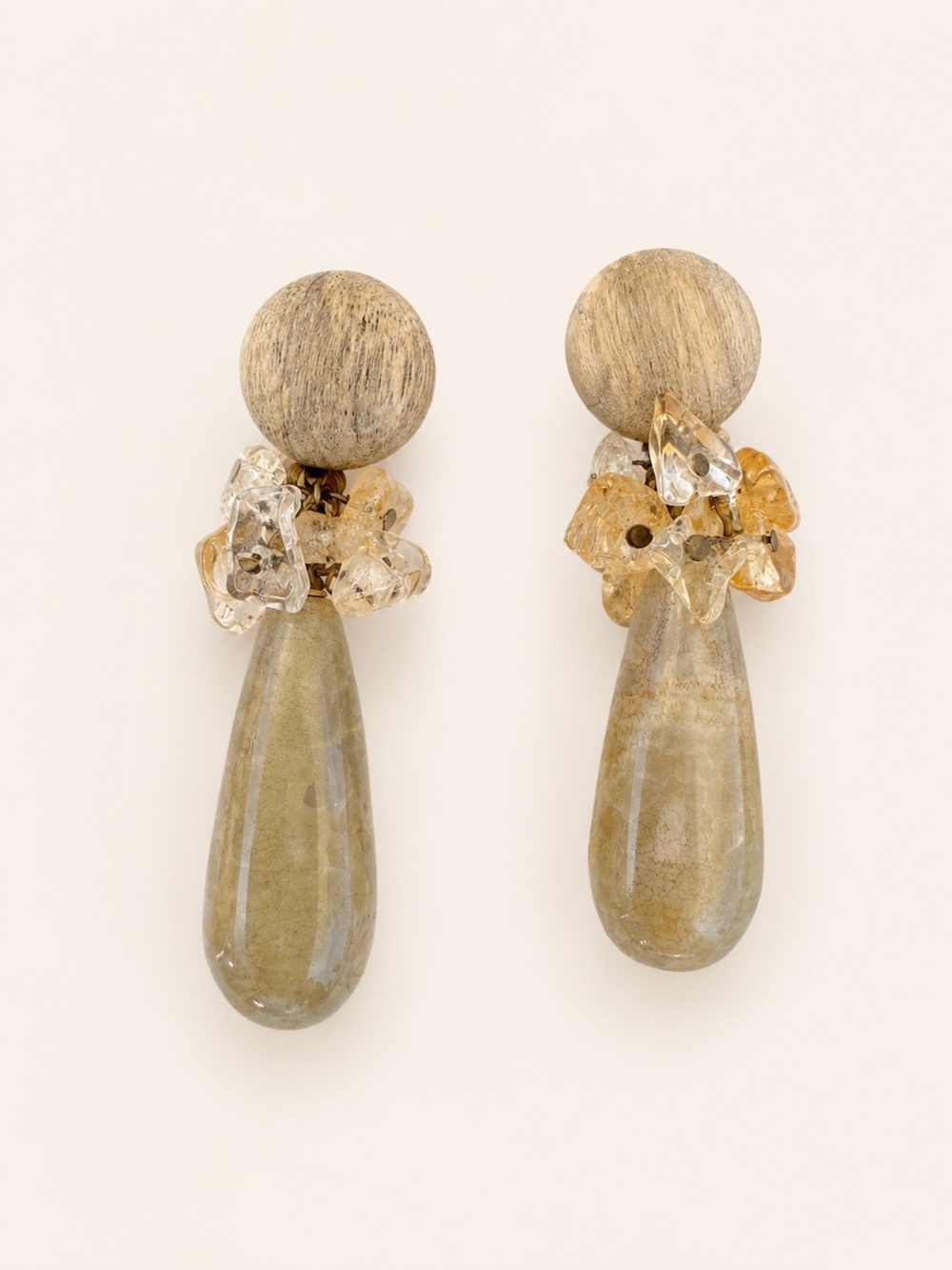 Nature Bijoux France Organic Stone Drop Earrings Wood Crystal Cluster Fairycore